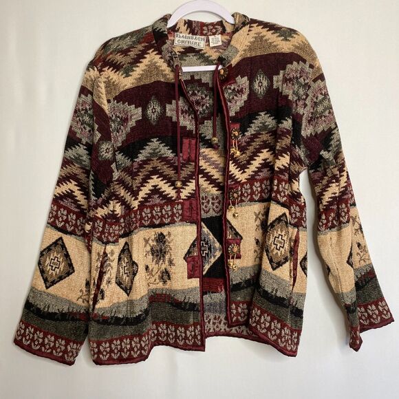 Flashback Couture Woven Jacket Southwestern Art to Wear Button Closure Size M - Picture 2 of 13
